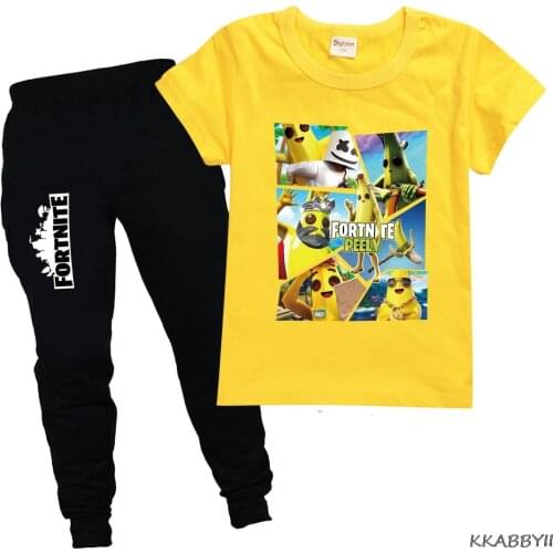 Fortnites New Boys And Girls Cotton Short Sleeve T Shirt + Casual Pants Suit Baby And Childrens Cothing
