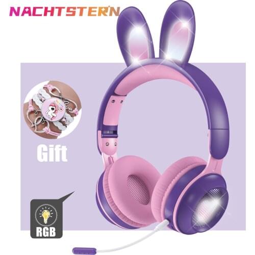 2022 New Wireless Earphones RGB Rabbit Ears Headset with Mic Cute Girls Music Bluetooth Headphones For Childrens Gamer Headset
