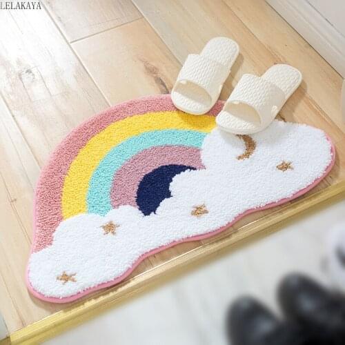 New Cartoon Rainbow Starry Sky Carpet Cute Printed Mat Bathroom Anti-slip Water Absorption Floor Doormat Colorful Household Rugs