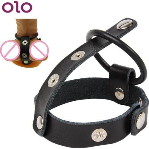 OLO PU Leather Penis Ring Silicone Cock Ring Male Chastity Belt Device Sex Toys for Men Penis Extender Adult Products