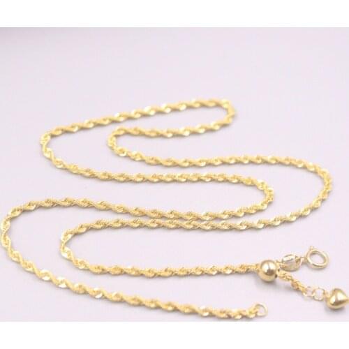 Au750 Real 18K Yellow Gold Chain Neckalce For Women Female 2.0mm Hollow Rope Choker Gold Necklace 18''L Gift