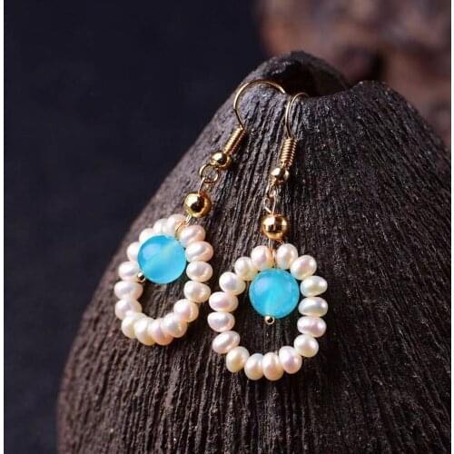 Supply Natural Pearls With Tianhe Stone 14k Gold Ear Hook Earrings HypoalLergenic Tassel Charm Earrings