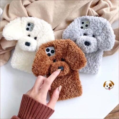 Furry Back Cover for Phone Cases Cute Teddy Plush for iPhone 11 12 Pro Max Warm Hands in Winter Cover for iPhone 7 8 Plus