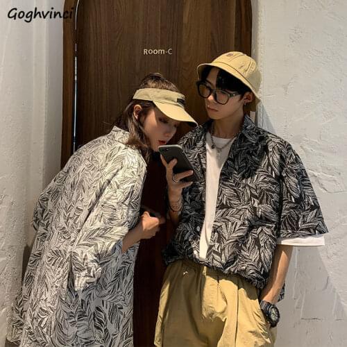Shirt Women Unisex All-match Printed Couple Plus Size Streetwear Cool Single Breasted Fashionable Harajuku Summer Oversize Retro