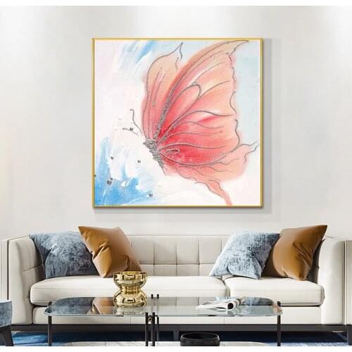 Hand Painted Pink Butterfly On Canvas Oil Painting Modern Paintings Wall Art For Living Room Kids Room Decoration Gift Unframed