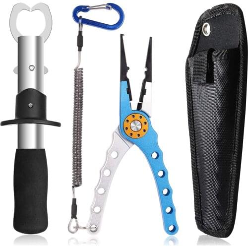 Fishing Pliers, Stainless Steel Fishing Lip Gripper Muti-Function Fishing Tools Set Hook Remover Split Ring, Fly Fishing kit