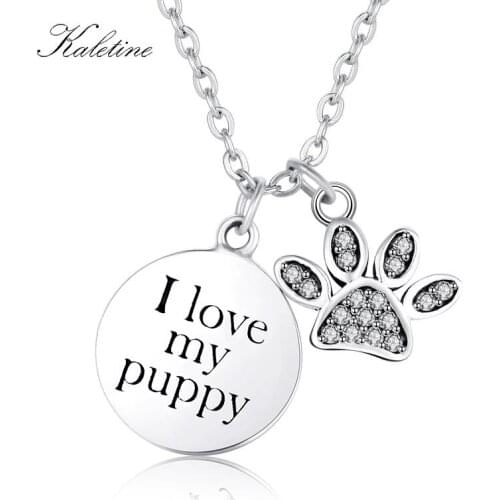KALETINE 925 Sterling Silver Necklace I love my puppy Paw Claw Pendant Necklace Pet Paw Jewelry Special Gift Dog Lovers KLTN044