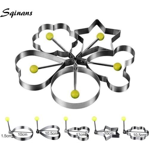 Sqinans Stainless Steel Omelette Egg Frying Mold 5 Shapes Fried Egg Mold Ring Pancake Maker Kitchen Eggs Cooking Tools