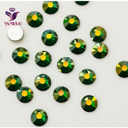 YANRUO Emerald AB (205AB) Flatback Non Hotfix Glass Crystal For Dance Clothes Strass Self Adhesive Rhinestones