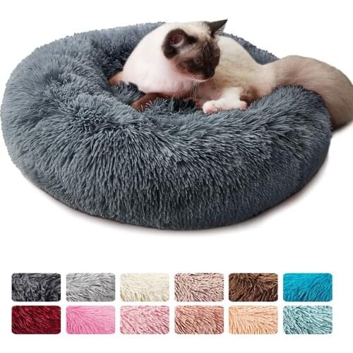 Super Soft Dog Bed Warm Plush Cat Mat Dog Beds For Dogs Cats Puppy Kennel Bed Cat House Nest Velvet Fluffy Round Sofa Cushion