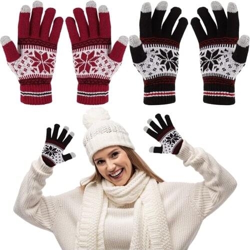 Outdoor Riding Gloves Warm Winter Wool Knitted Gloves Womens And Mens Snowflake Pattern Full Finger Unisex Touch Screen Gloves