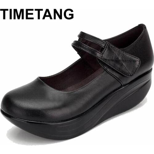 TIMETANG Spring And Autumn Genuine Leather 2018 womens shoes platform wedges shaking increased shoes high heels casual fashion
