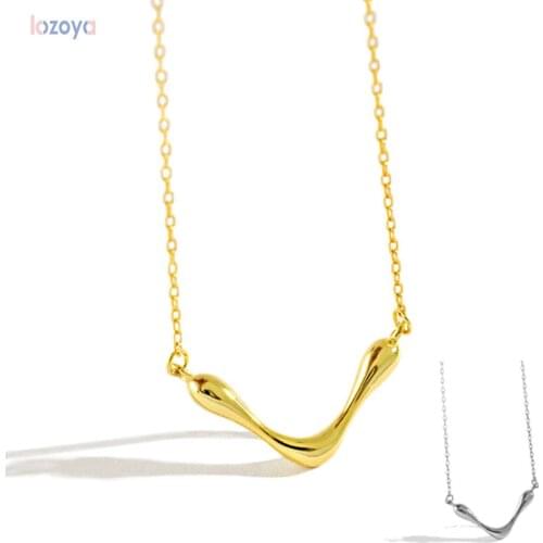LOZOYA 925 Sterling Silver Gold V Pendant Chain Necklace 2021 Rock Punk Fashion Women Luxury Wedding Party Jewelry