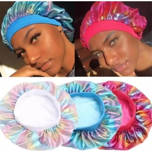 Women Laser High Elasticity Wide Side Sleeping Cap Perm Hat Chemotherapy Hats Bath Hotel Shower Caps Home Hair Cover Hot