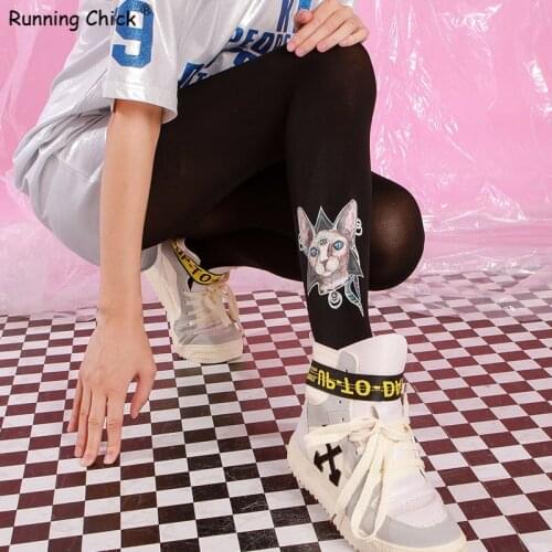 RUNNING CHICK Monster Totem Print Harajuku Elemental Autumn Women Pantyhose