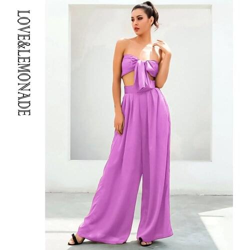 LOVE&LEMONADE Rose Red Changeable Straps Two-Pieces High Waist Flared Pants Set LM6473