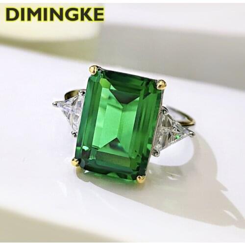DIMINGKE 10*14 Rectangular Emerald Ring S925 Sterling Silver Party Anniversary Noble Woman Jewelry