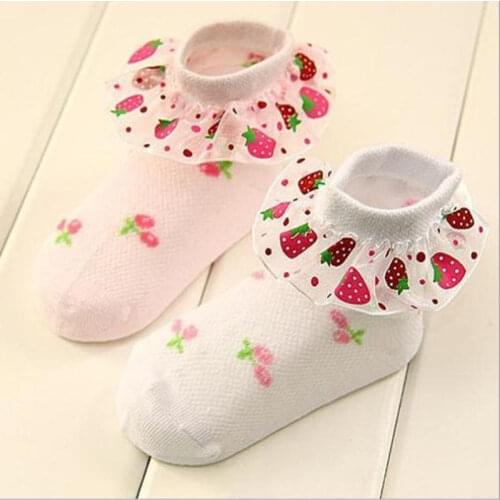 Strawberry children 10pair baby socks The spring/summer princess thin cotton lace medium childrens socks