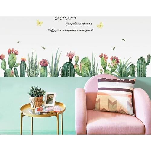 2Pcs Cactus Succulent Baseboard Wall Stickers Living Room Bedroom Decoration