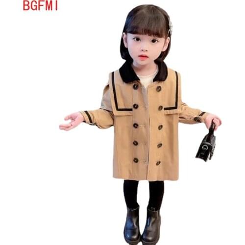 2021 Double Breasted Black Collar Children Windbreaker Jacket Kids Girls Trench Coat Outerwear Coats Princess Jackets For Girls