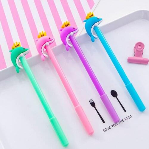 40pcs/lot kawaii pens cartoon creative crown dolphin gel pens for school office supplies cute animal pens for kids adorable gift