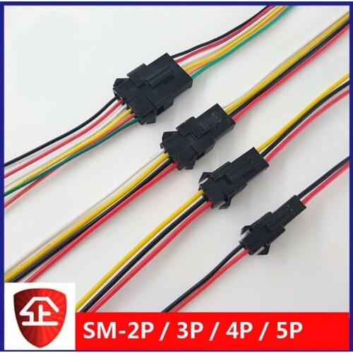 5Pair 22 AWG JST SM Male and Female Connector 2.54 2P 3P 4P EL Wire Cable Cord Adapter with Electrical Cable Wire for LED Light