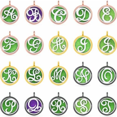 English Letters A-Z rose gold/gold/black 30mm Perfume Aromatherapy locket essential oil Diffuser Locket pendant Free 5pcs pads