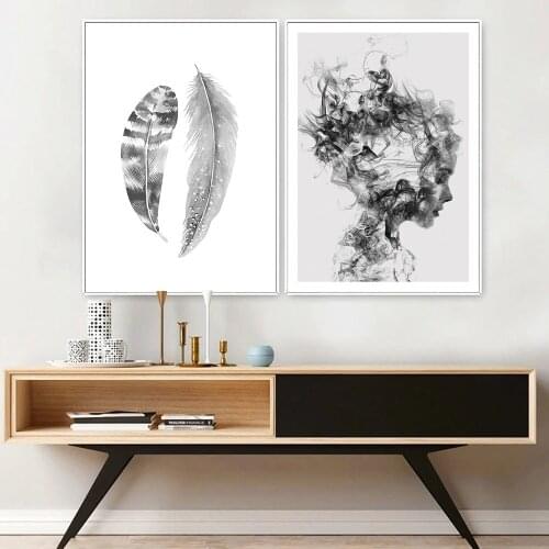 Abstract Art Nordic Poster Black And White Posters And Prints Canvas Painting Feather Wall Pictures For Living Room Unframed