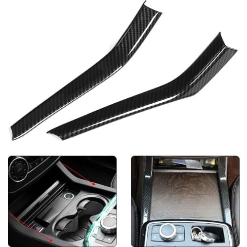 2pcs Carbon Fiber Style ABS Car Water Cup Holder Trim Cover Stripe Fits for Mercedes Benz GLE GLS ML GL W166 X166 2013-2019