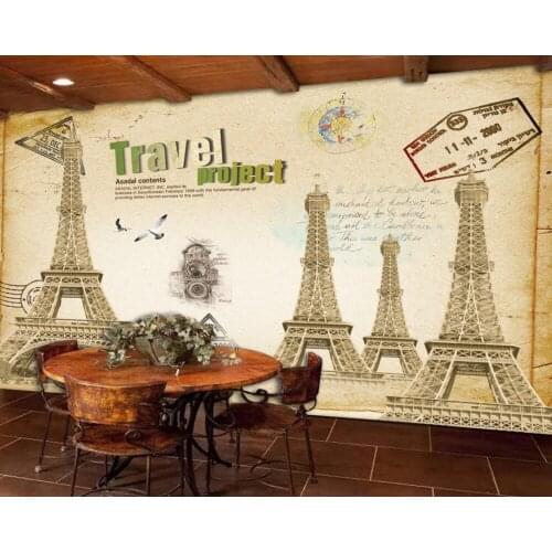 Free Shipping Custom Photo Wallpaper 3D Eiffel Tower Eiffel Tower Continental Retro Classical Wall Cafe Restaurant Wallpaper