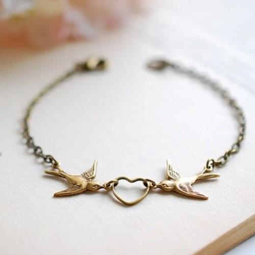 Metal Peace Dove Pendant Heart Bracelets for Women Boho Jewelry Geometric Beads Chain Layered Hand Chain Charm Bracelet