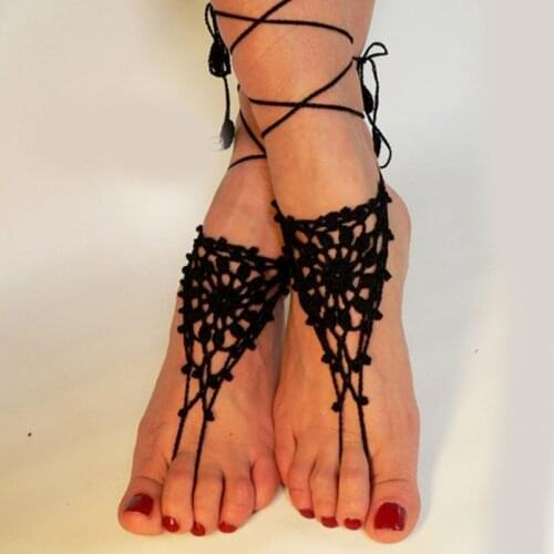 Black White Crochet Anklet Dance Accessories Barefoot Sandals Foot Jewelry Anklet Toe Hand Wedding Bridal Beach Anklet Chain