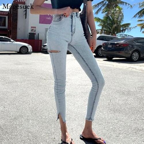 New Fashion Streetwear Jeans Women Pants High Waist Boyfriend Jeans For Women Split Skinny Ripped Jeans For women Trousers 10397