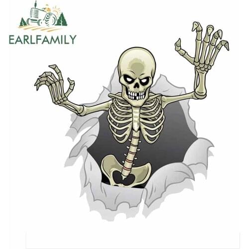 EARLFAMILY 13cm x 12.7cm For Cartoon Skeleton Car Bumper Decal Windows Car Stickers Waterproof Scratch-proof Decoration