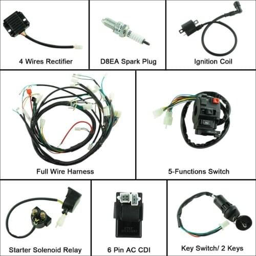 Full Wiring Harness Loom Ignition Coil CDI For 150cc 200cc 250cc 300cc Zongshen Lifan ATV Quad Buggy Electric Start AC Engine