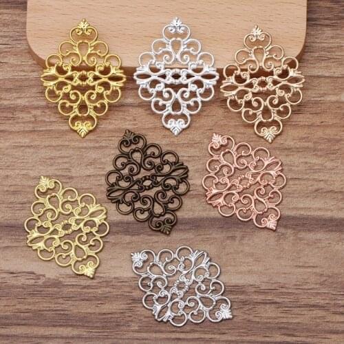 100 Pcs/Lot) 42x30mm Gold Silver Plated Metal Brass Filigree Flower Slice Charms Base Setting DIY Findings For Jewelry Making