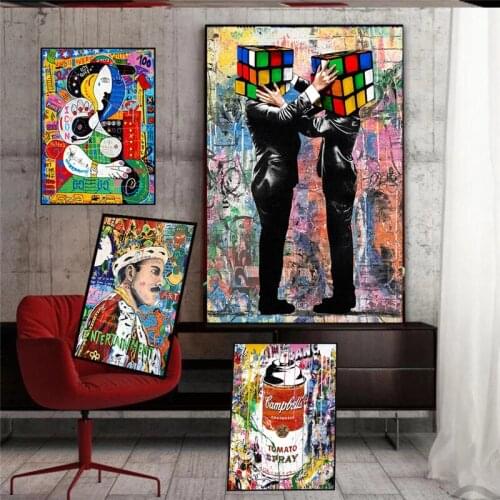 Graffiti Magic the rubiks Cube On His Head Canvas Printings Street Figure Painting Wall Picture Modern Room Decoration Poster