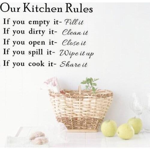 JX-LCLYL Removable Wall Sticker Vinyl Mural Home Art English Our Kitchen Rules Decal DIY