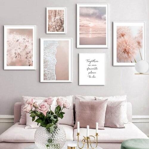 Pink Cherry Blossom Dandelion Plant Waves Wall Art Canvas Painting Nordic Posters And Prints Wall Pictures For Living Room Decor