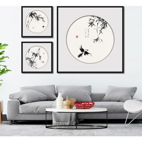 Canvas Painting Chinese Style Ink Painting Bamboo Sparrow Minimalist Wall Art For Room Home Living Room Bedroom Decor