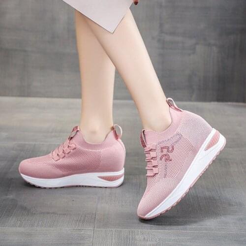 Hidden Wedge Sneakers Women Sports Shoes Black Pink Running Shoes For Women 2021 Lace-Up Outdoor Jogging Gym Sneakers