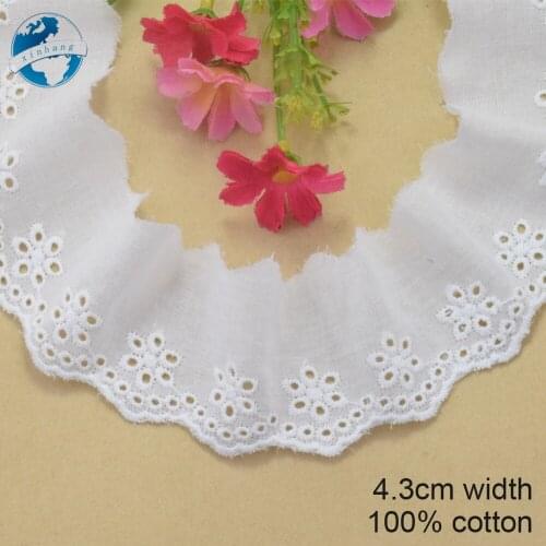 4.3cm white 100% cotton embroidery lace french lace ribbon fabric guipure diy trims warp knitting sewing Accessories#3733