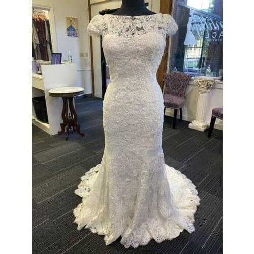 Lace Mermaid Wedding Dress Backless with Train Short Sleeve Wedding Gowns for Bride 2021 White Vesito De Noiva