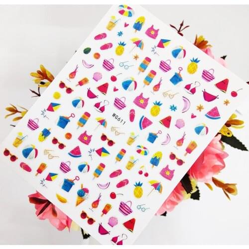 Summer Sandy Beach Nail Sticker Art Slider Foil Design Ice Cream Fruit Juice Nails Decoraciones Adhesive Manicure Accesorios