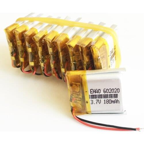 Wholesale 10 pcs 3.7V 180mAh 602020 Lithium Polymer LiPo Rechargeable Battery For Mp3 Mp4 PAD DVD DIY E-book bluetooth Camera
