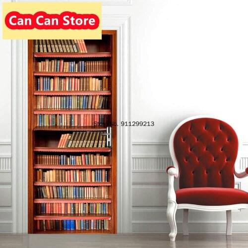 Mural Decal Sticker Wooden Cabinet Poster Wine Retro Library Adhesive Door Wallpaper Waterproof Home Decor Living Room
