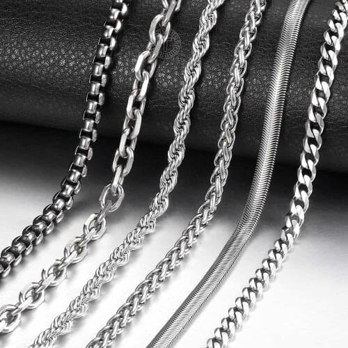 Stainless Steel Necklace for Men Women 3mm Silver Color Cuban Rope Box Snake Link Chains Jewelry Gift Wholesale 18-24inch DKNN2