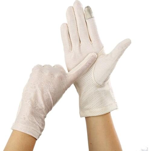 Women Summer Sun protection Lacework Outdoor Ice Silk Breathable Finger Driving Gloves Spot Non-slip Touch Screen Ladies Gloves