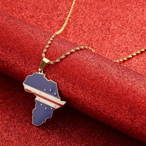 Africa Map & Cabo Verde Map Pendant Necklaces Gold Color Jewelry Map African Map Gift