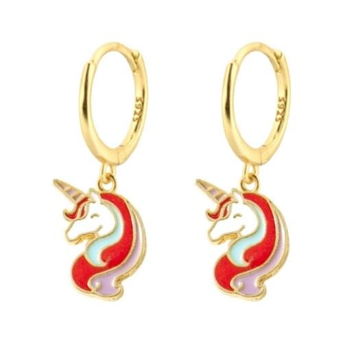Multicolor Enamel Unicorn Pendant Drop Earrings for Women Special Dangle Hoop Earrings Jewellery Pendientes Individuality Gifts
